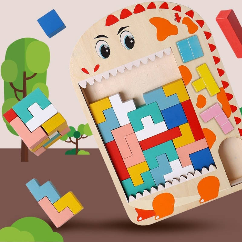 Drewniana gra Tetris puzzle układanka klocki logiczna łamigłówka