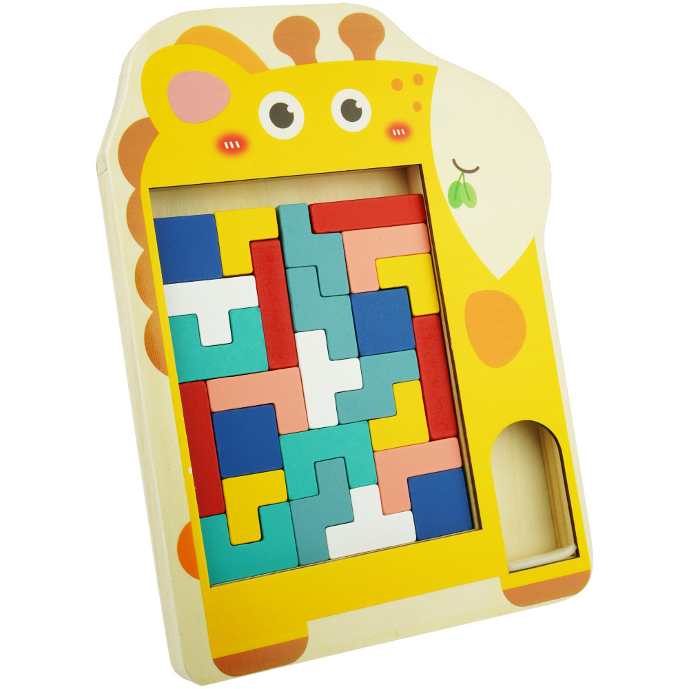 Drewniana gra Tetris puzzle układanka klocki logiczna łamigłówka