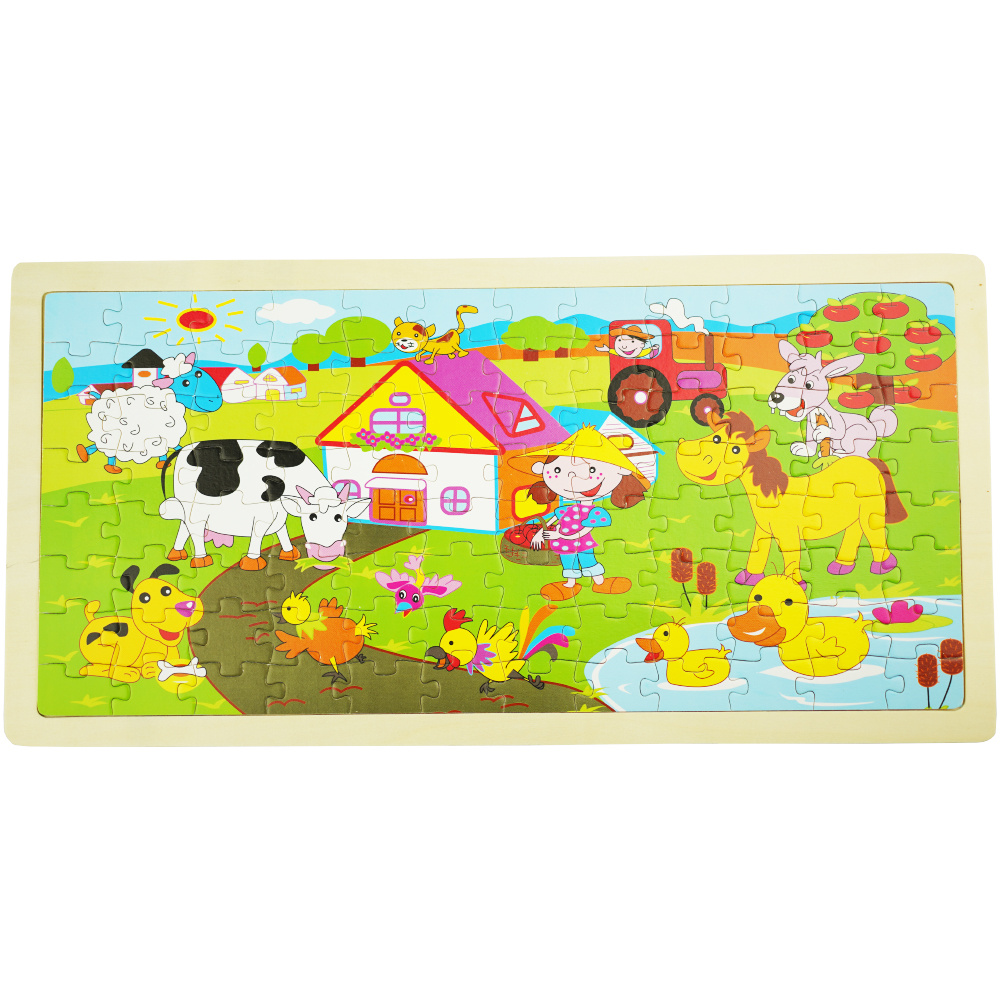 Drewniana kolorowa układanka puzzle zwierzęta farma