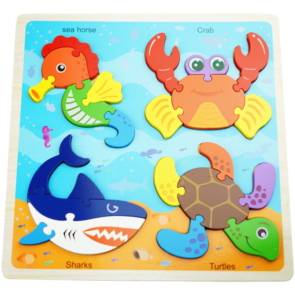 Drewniana kolorowa układanka puzzle zwierzęta morskie