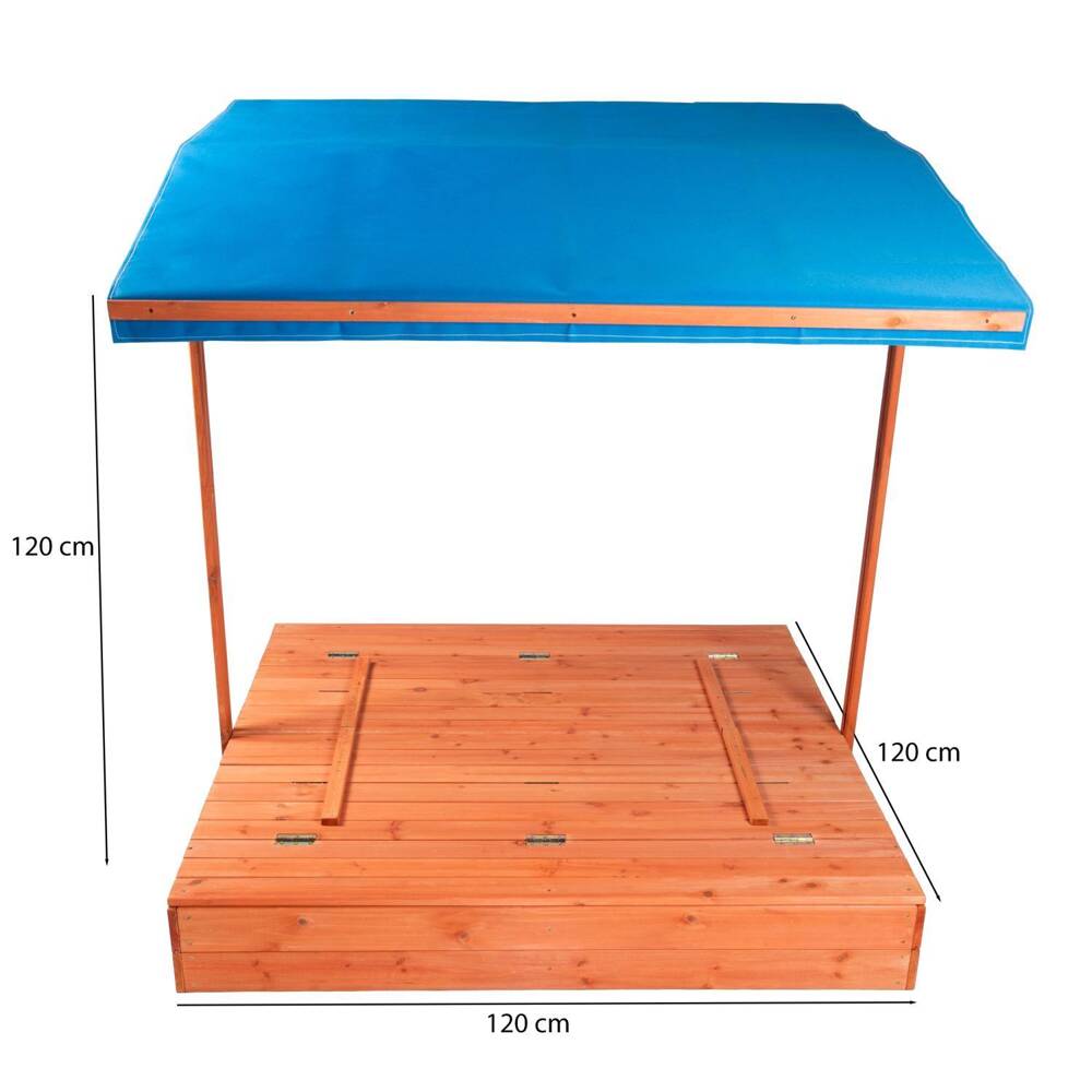 Drewniana piaskownica ogrodowa z daszkiem impregnowana zamykana z ławkami 120x120 niebieska
