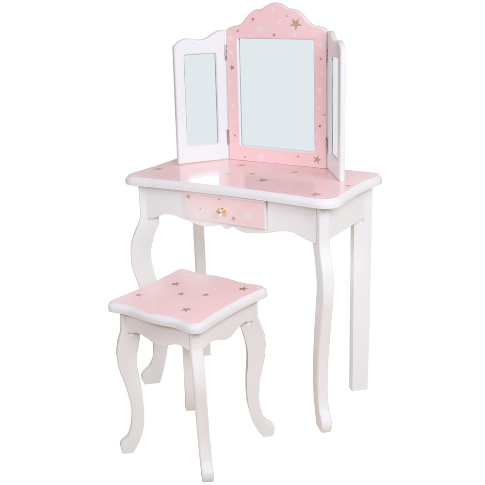 Drewniana toaletka biurko z lustrem taboretem dla dziewczynki duża różowa