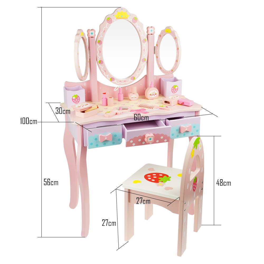 Drewniana toaletka z lustrem krzesełkiem +akcesoria dla dziewczynki 