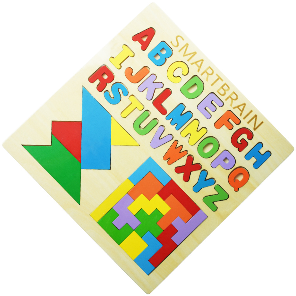 Drewniana układanka litery alfabet puzzle tetris