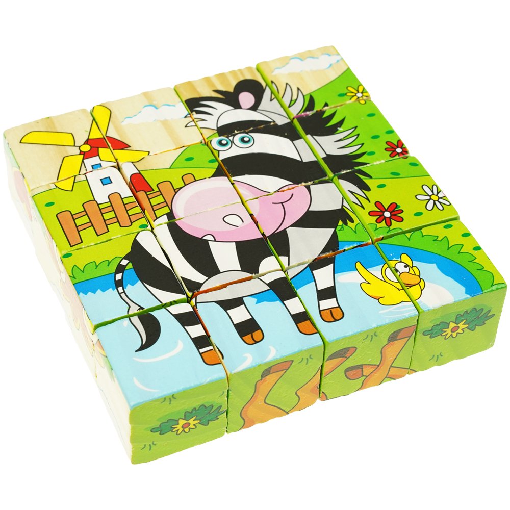 Drewniane puzzle klocki układanka 6w1 zwierzęta safari