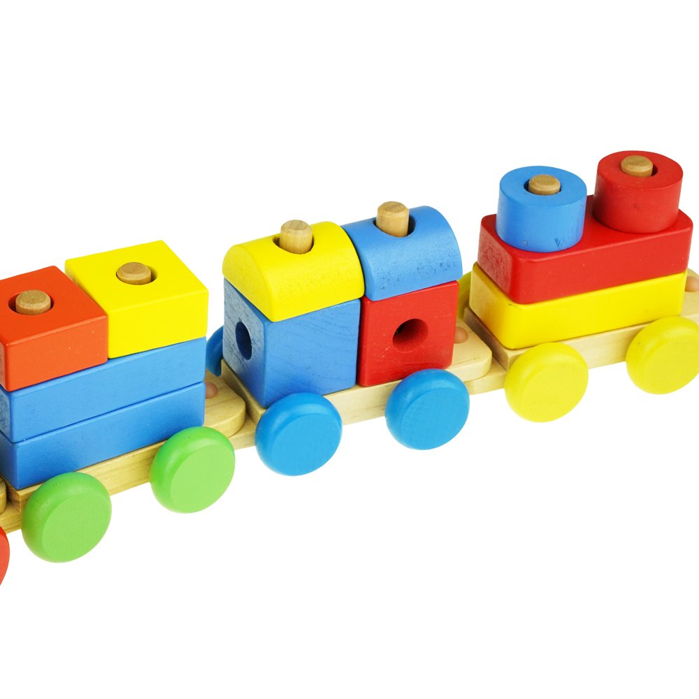 Drewniany pociąg kolejka sorter lokomotywa z figurami geometrycznymi