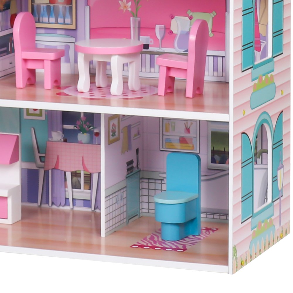Duży drewniany domek dla lalek meble Barbie taras