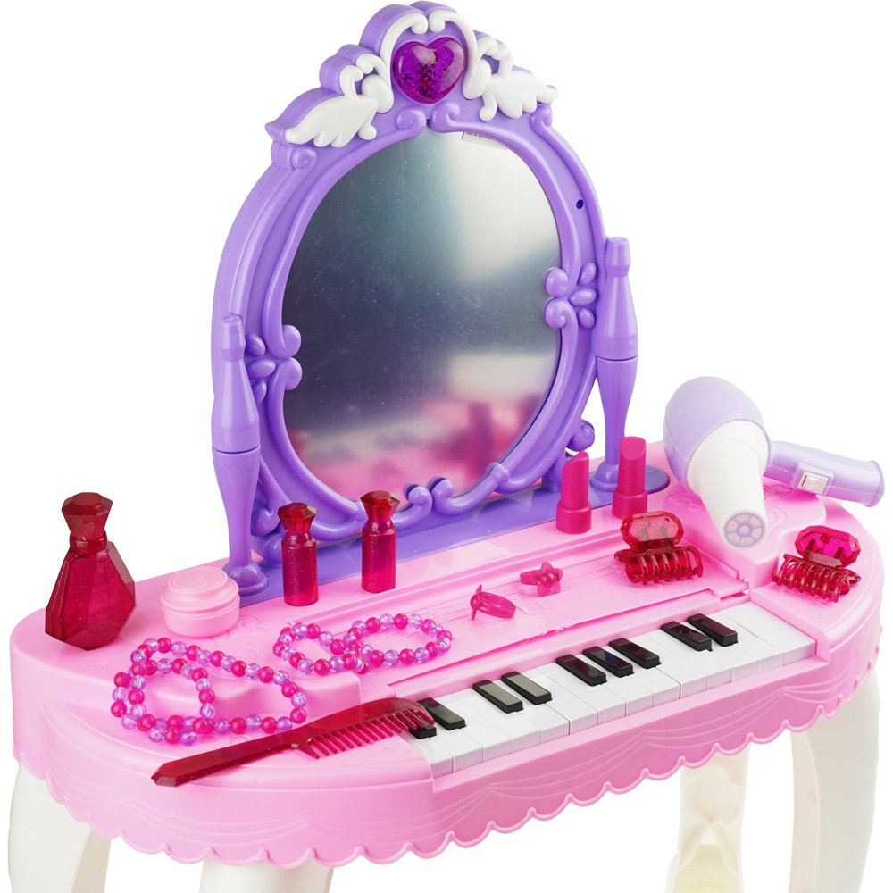 Toaletka róż dla dziewczynki z pianinem lustrem pianino akcesoria