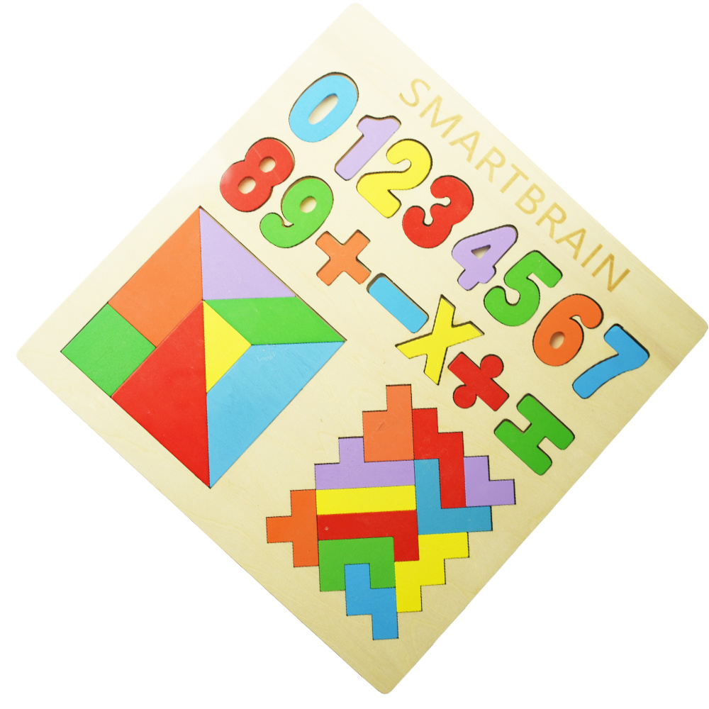 Układanka edukacyjna drewniana cyfry puzzle tangram tetris