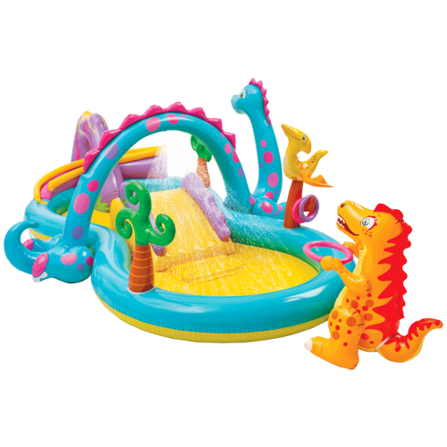 Dmuchany, wodny plac zabaw ze zjeżdżalnią i fontanną Dinozaury INTEX 57135