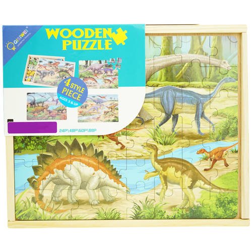 Drewniane puzzle Dinozaury kolorowa układanka 4W1 