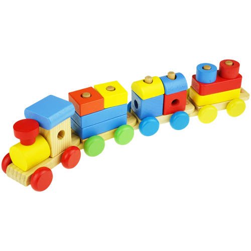 Drewniany pociąg kolejka sorter lokomotywa z figurami geometrycznymi