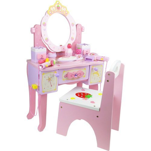 Duża drewniana toaletka z krzesełkiem lustrem dla dziewczynki akcesoria