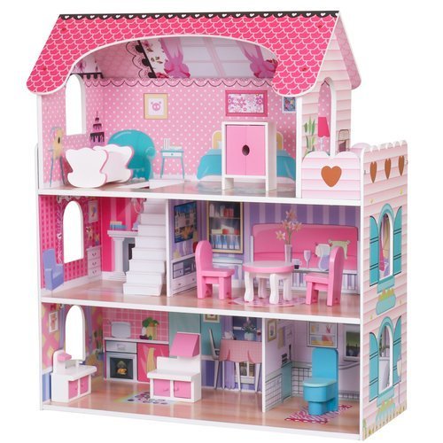 Duży drewniany domek dla lalek meble Barbie taras