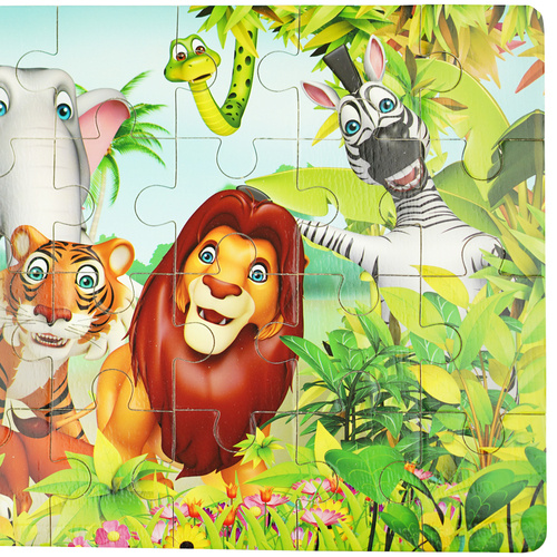 Kolorowa układanka puzzle dla dzieci 40 el. Safari lew tygrys słoń 