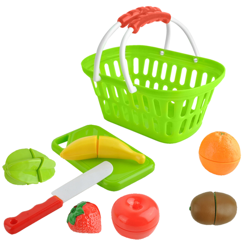 Kolorowy koszyk zakupowy z owocami do krojenia na rzep