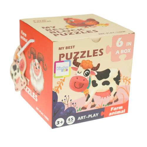 Puzzle dla dzieci 6w1 Zwierzęta z farmy na wsi box układanka w pudełku