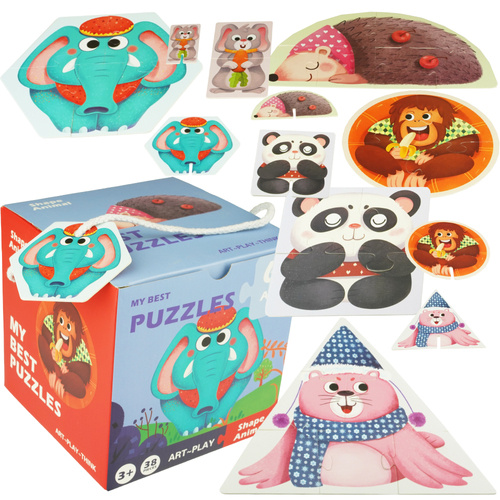 Układanka puzzle dla dzieci 6w1 Panda Małpka Sł oń Foka jeż